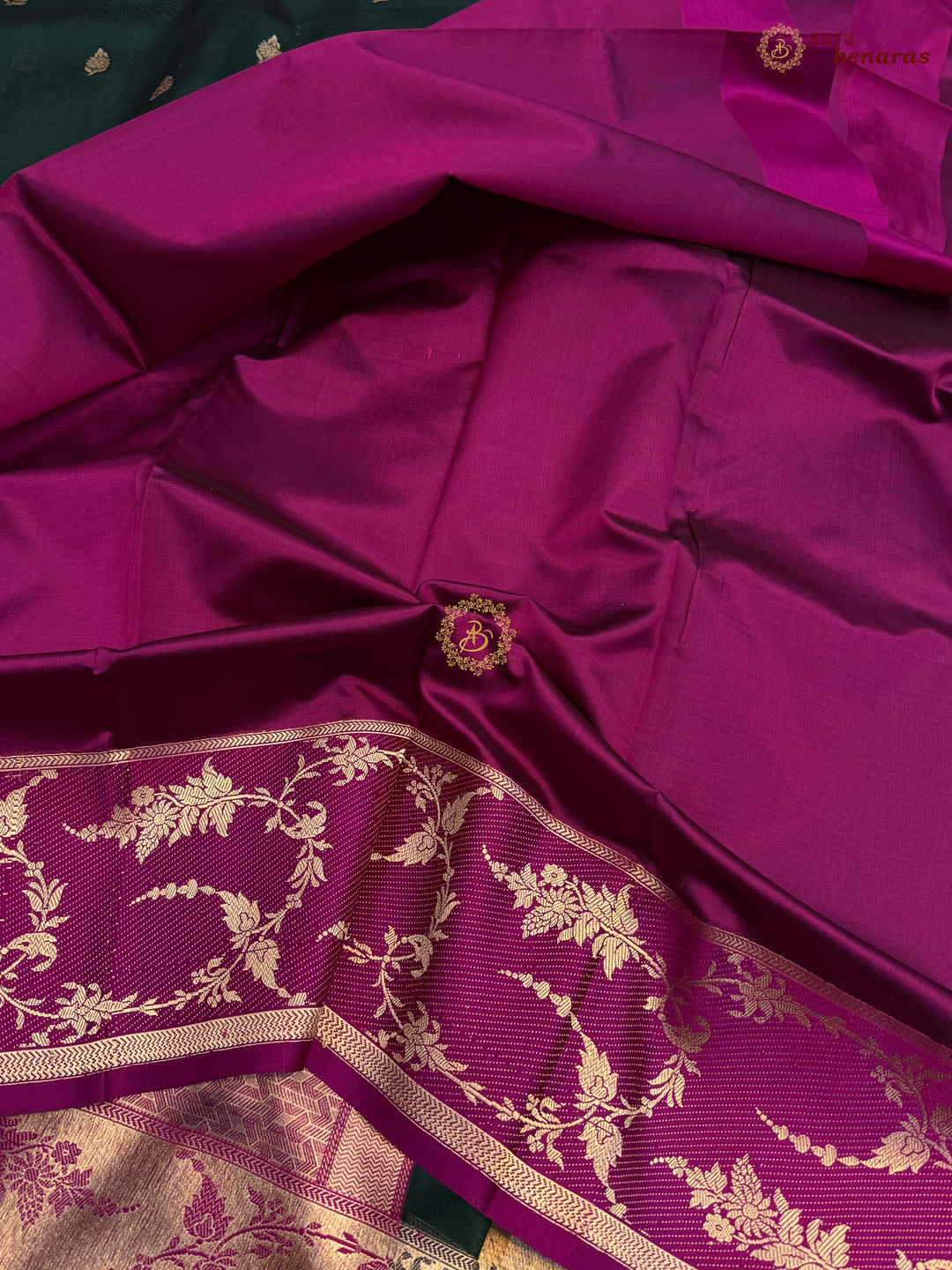Bottle Green Banarasi Handloom Kora Silk Saree