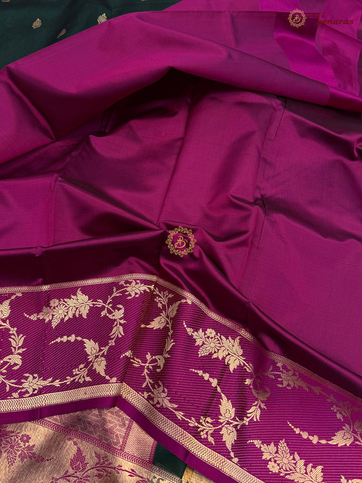 Bottle Green Banarasi Handloom Kora Silk Saree