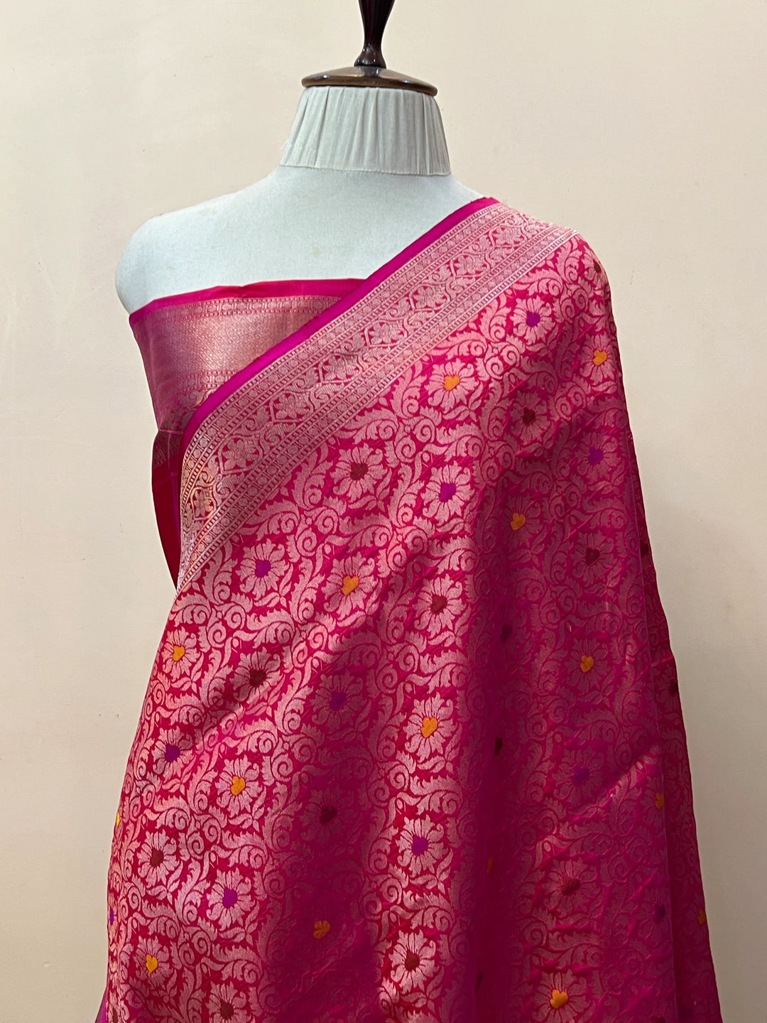 Hot Pink Pure Katan silk Handloom Banarasi Saree