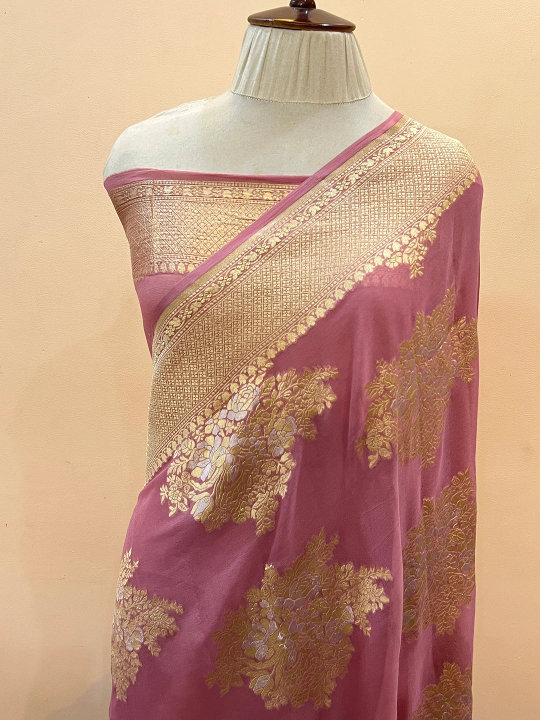 Pastel Onion Banarasi Silk Saree with Sona Rupa Zari