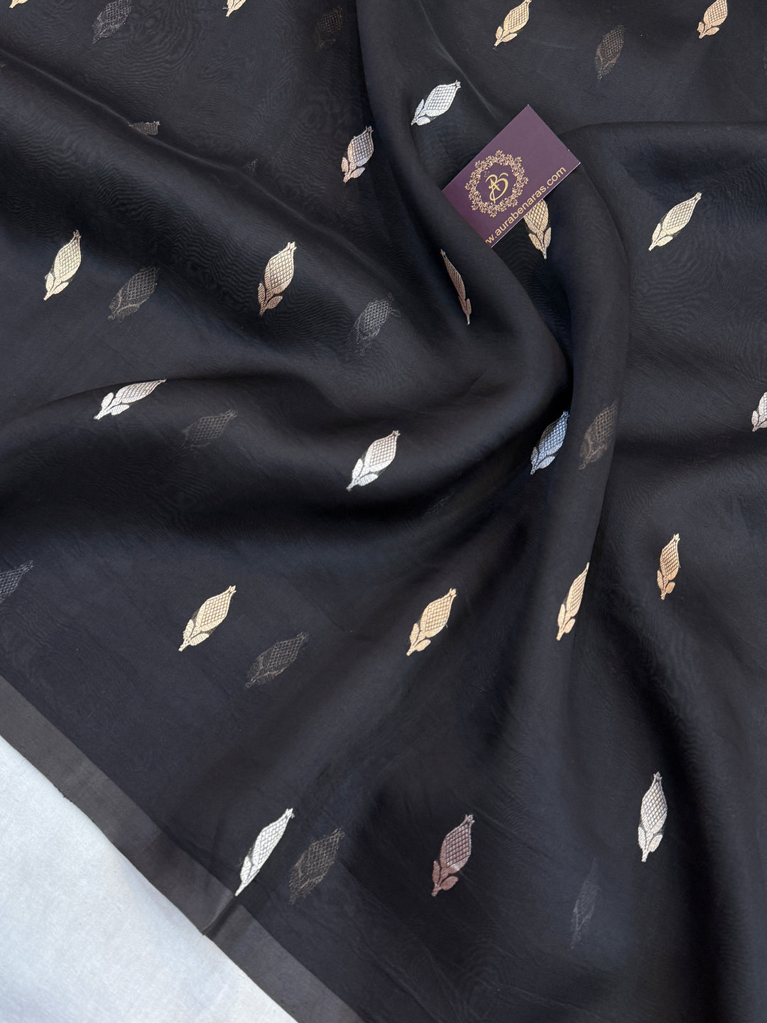 Black Pure Kora Silk Handloom Banarasi Saree