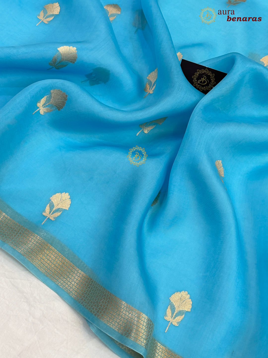Sky Blue Kora Silk Handloom Banarasi Saree | Kadhwa Butis 