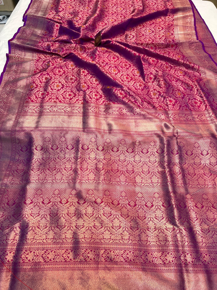 Magenta Pure Katan Silk Banarasi Saree with Meenakari Brocade