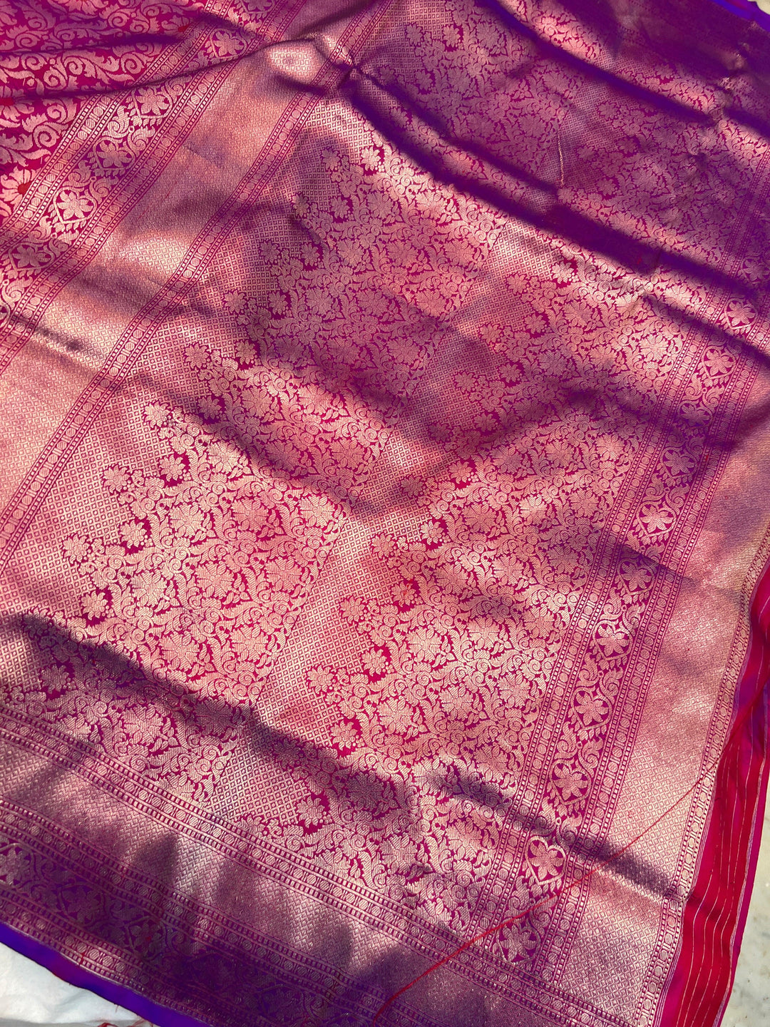 Magenta Pure Katan Silk Banarasi Saree with Meenakari Brocade