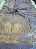 Greyish Lavender Pure Banarasi Handloom Katan Silk Saree - Aura Benaras