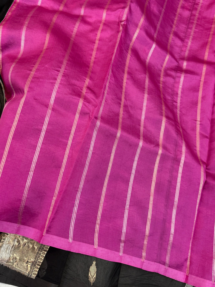 Black Pure Kora Silk Handloom Banarasi Saree