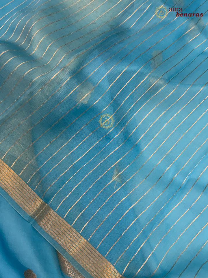 Sky Blue Kora Silk Handloom Banarasi Saree | Kadhwa Butis 