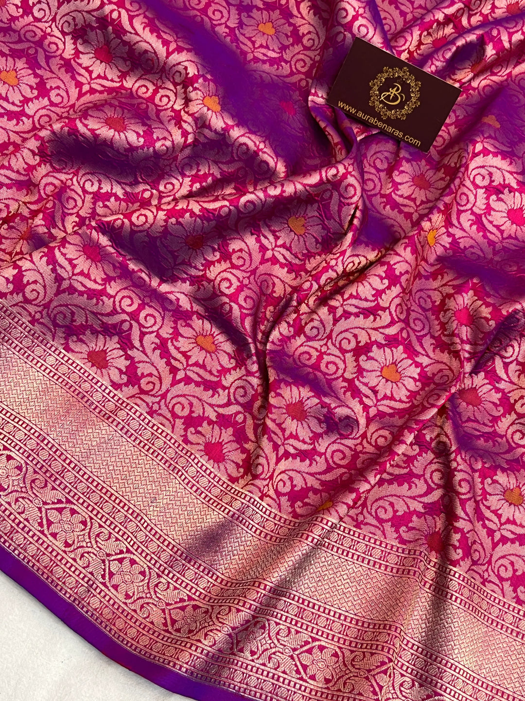 Magenta Pure Katan Silk Banarasi Saree with Meenakari Brocade