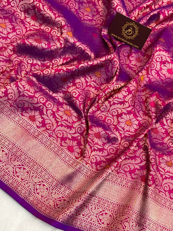 Magenta Pure Katan Silk Banarasi Saree with Meenakari Brocade