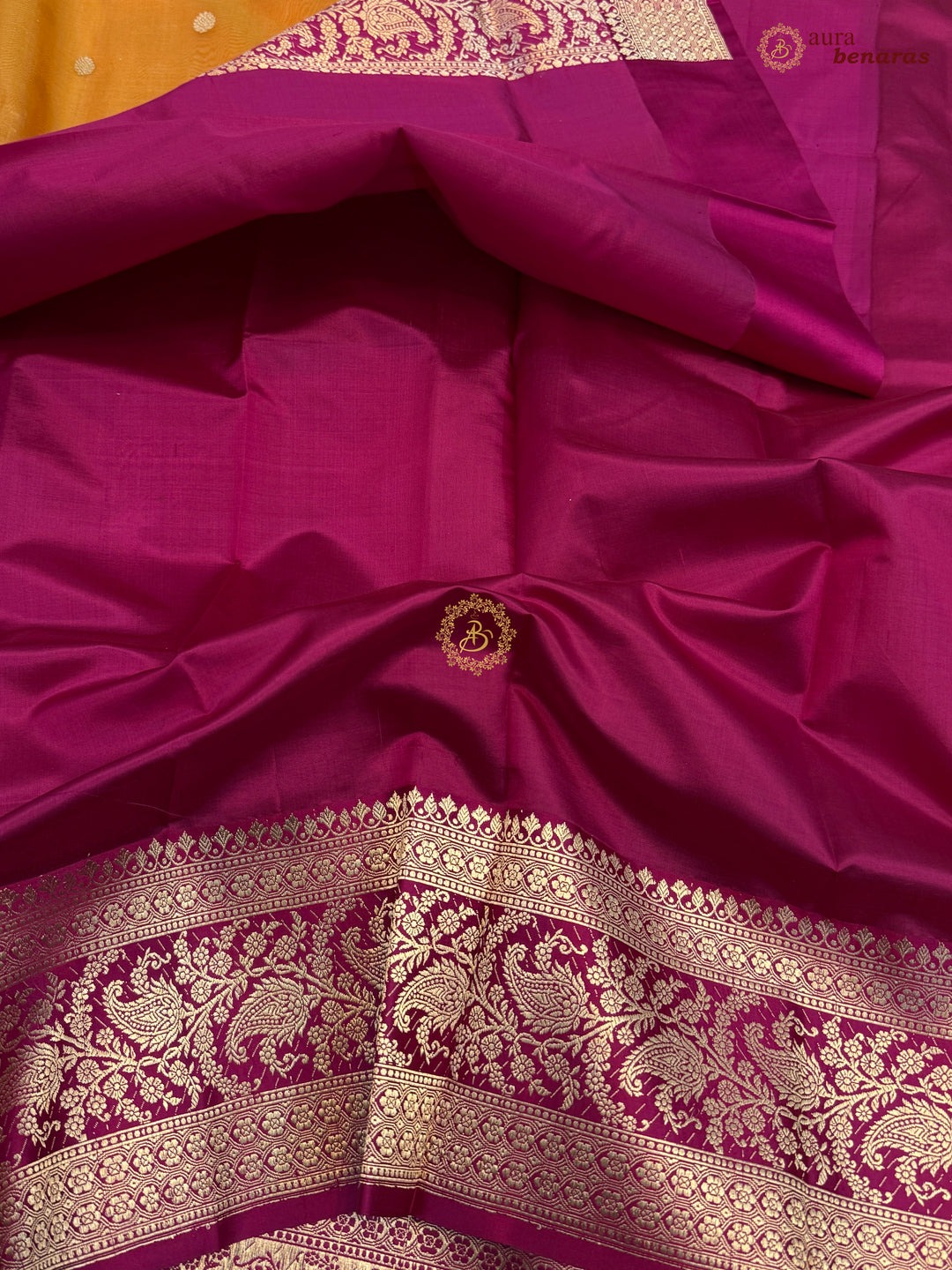 Orange Banarasi Handloom Kora Silk Saree