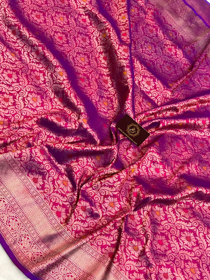 Magenta Pure Katan Silk Banarasi Saree with Meenakari Brocade