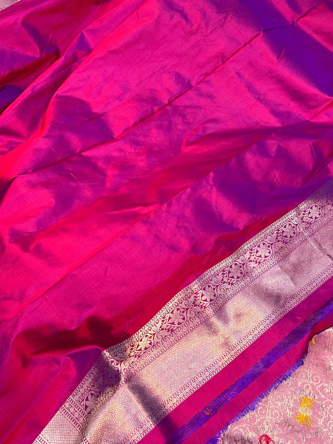 Magenta Pure Katan Silk Banarasi Saree with Meenakari Brocade