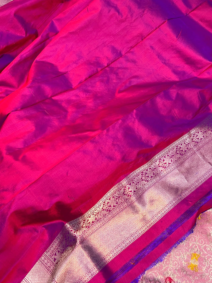 Magenta Pure Katan Silk Banarasi Saree with Meenakari Brocade