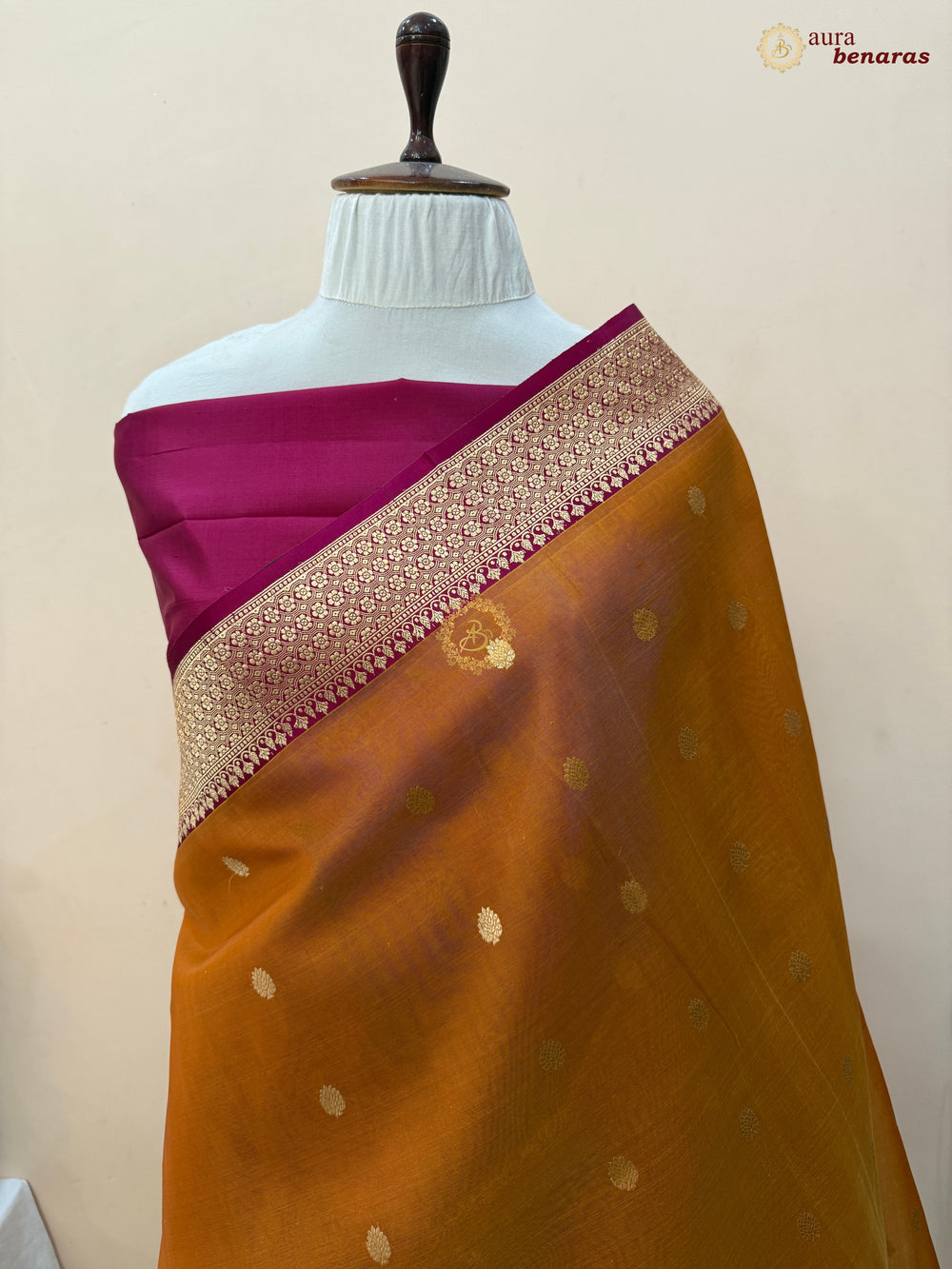 Orange Banarasi Handloom Kora Silk Saree