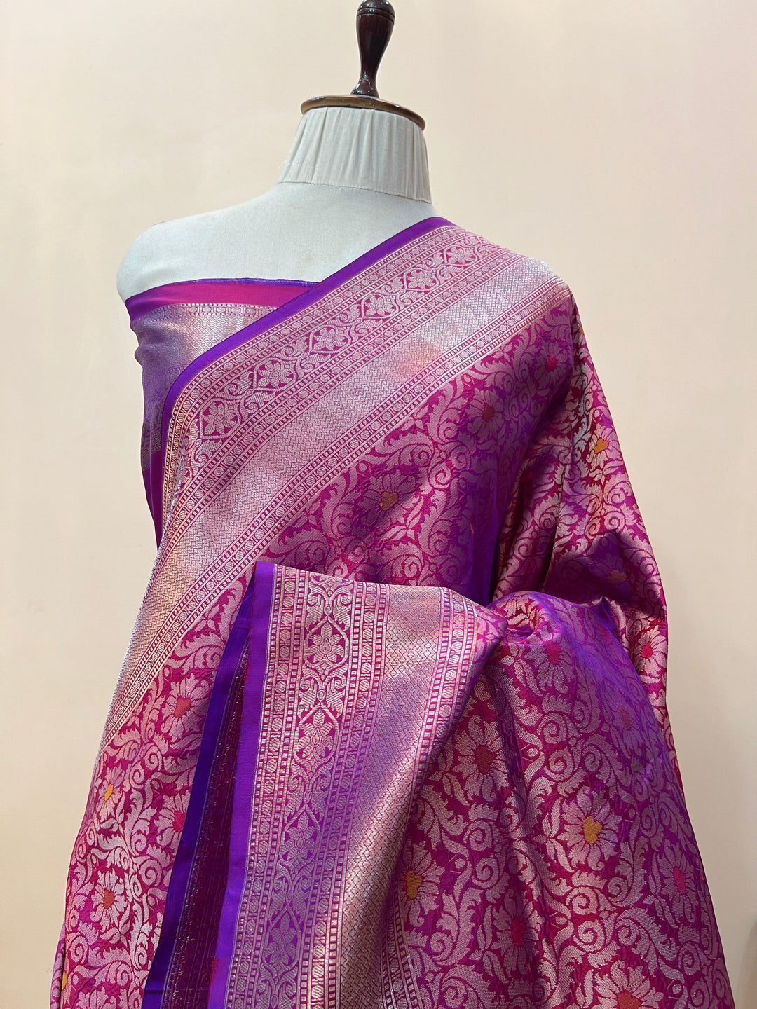 Magenta Pure Katan Silk Banarasi Saree with Meenakari Brocade