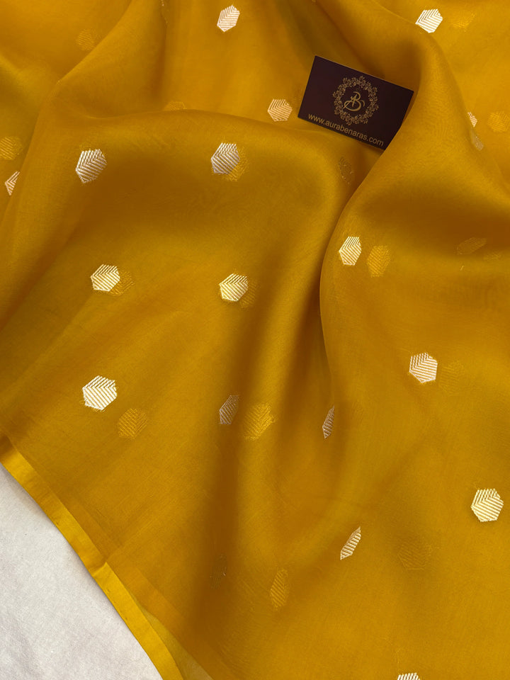Mustard Yellow Pure Kora silk Handloom Banarasi Saree