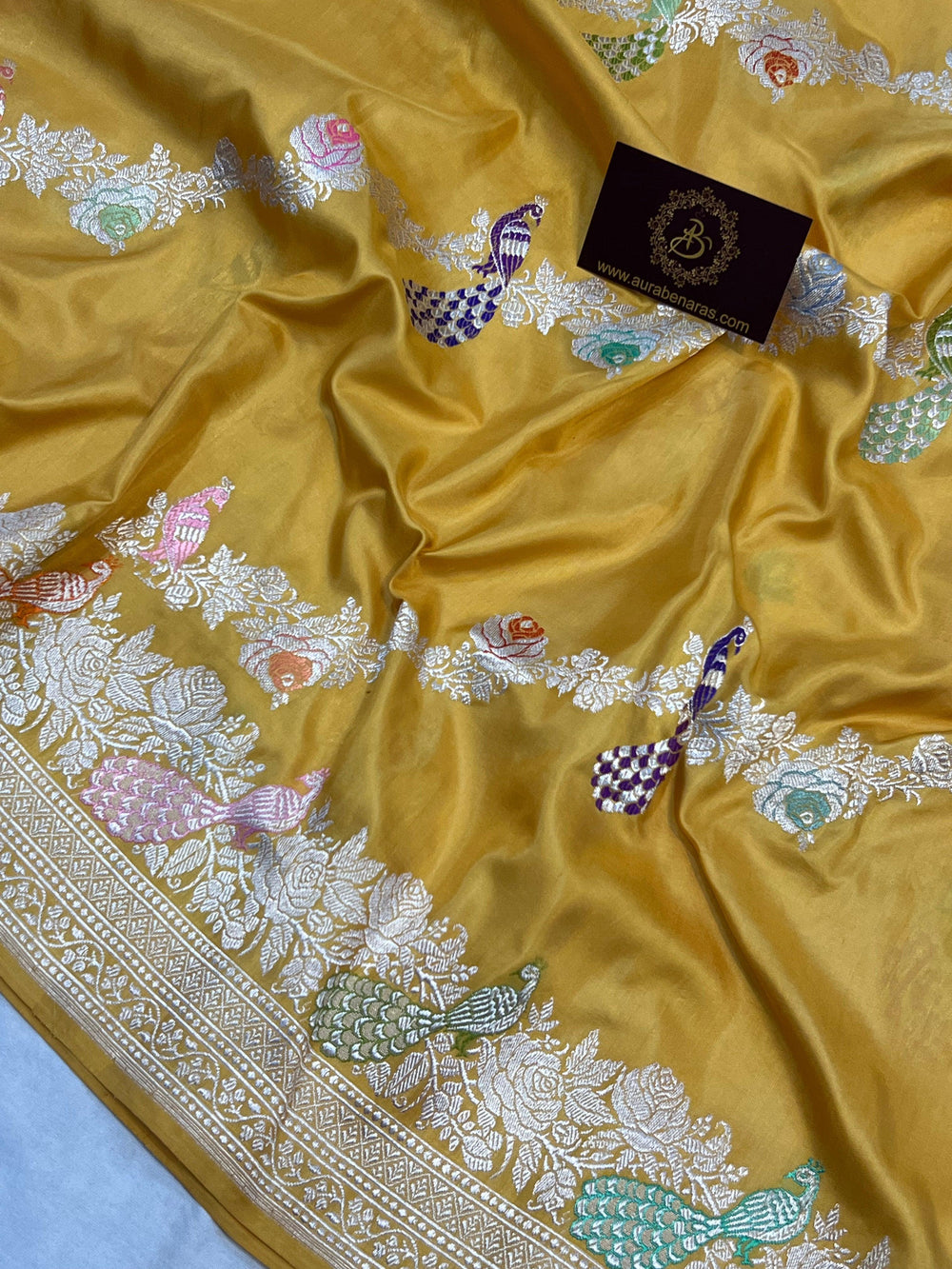 English Yellow Pure Banarasi Handloom Katan Silk Saree - Aura Benaras