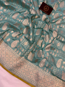 Blue Pure Banarasi Handloom Katan Silk Saree - Aura Benaras