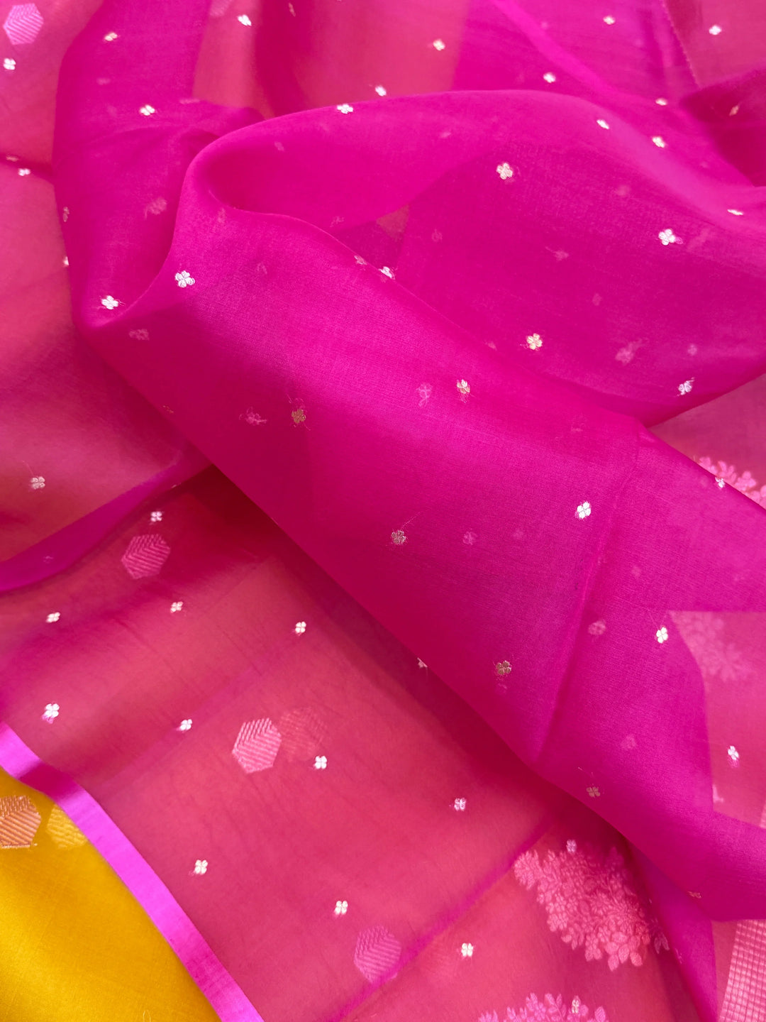 Mustard Yellow Pure Kora silk Handloom Banarasi Saree
