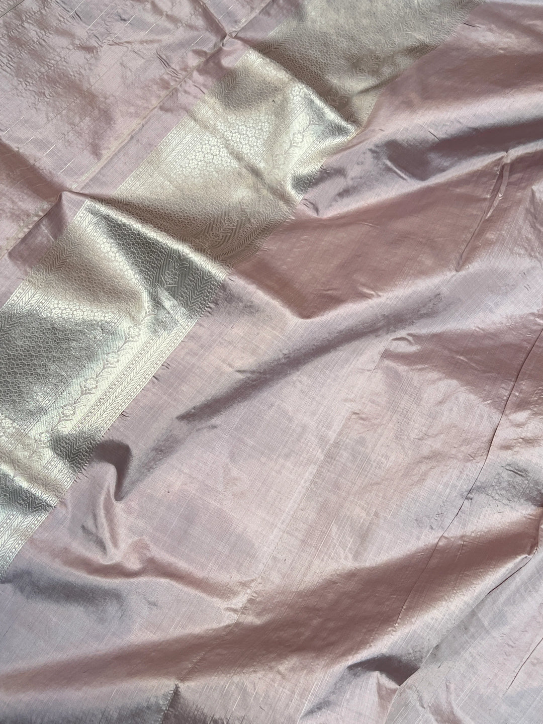 Silver Thistle Beige Pure Katan Silk Banarasi Saree with Meenakari Brocade