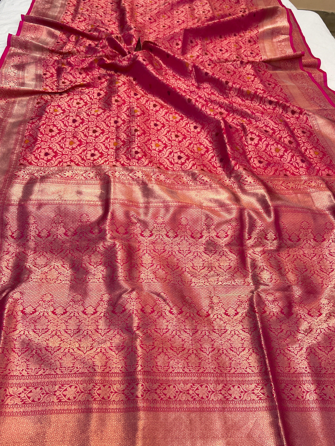 Hot Pink Pure Katan Silk Banarasi Saree with Meenakari Brocade