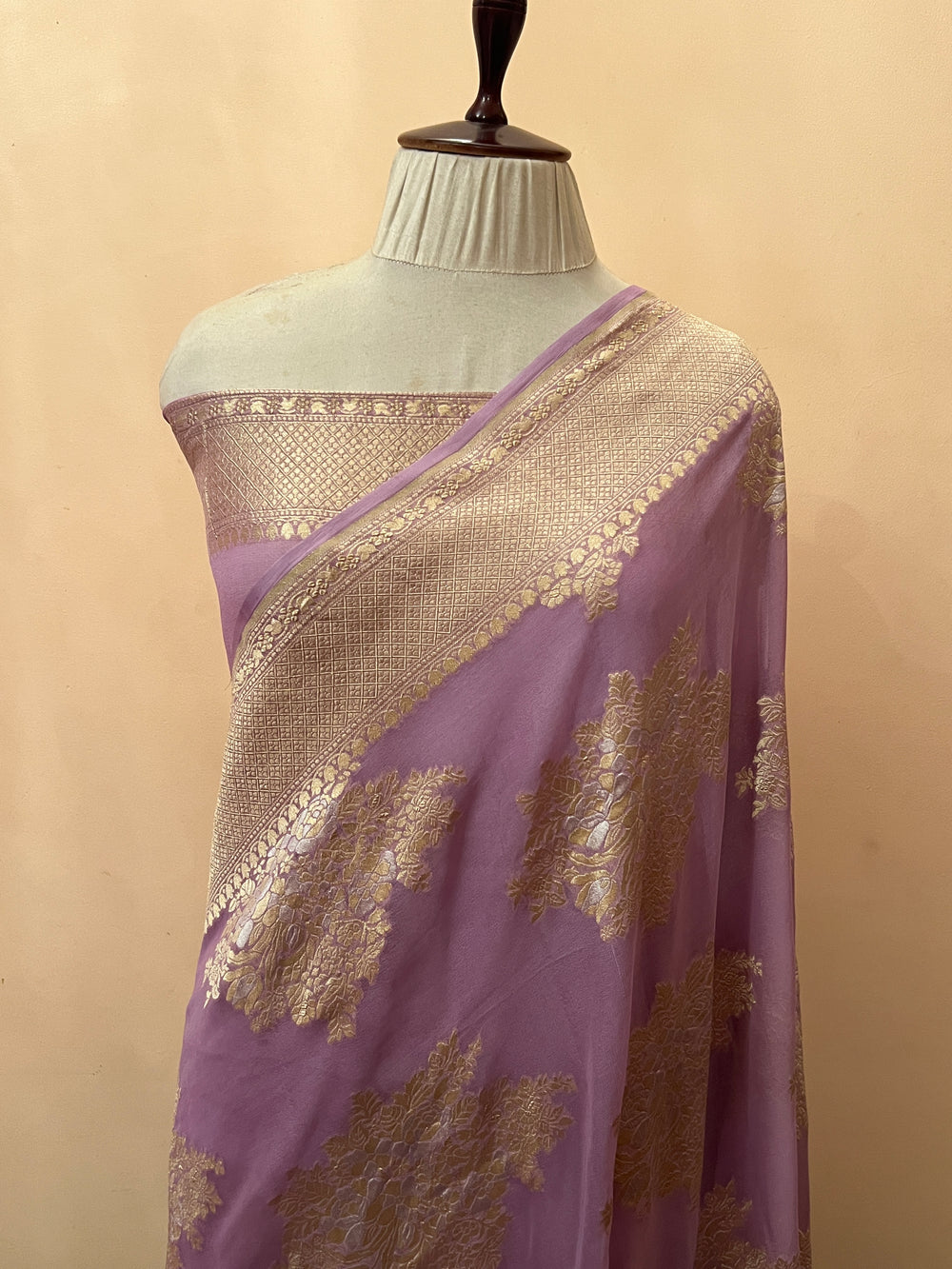 Pastel Lavender Banarasi Georgette Saree with Sona Rupa Zari