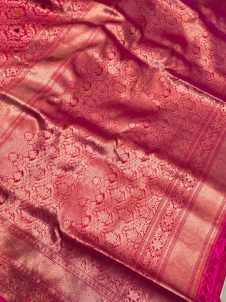 Hot Pink Pure Katan Silk Banarasi Saree with Meenakari Brocade