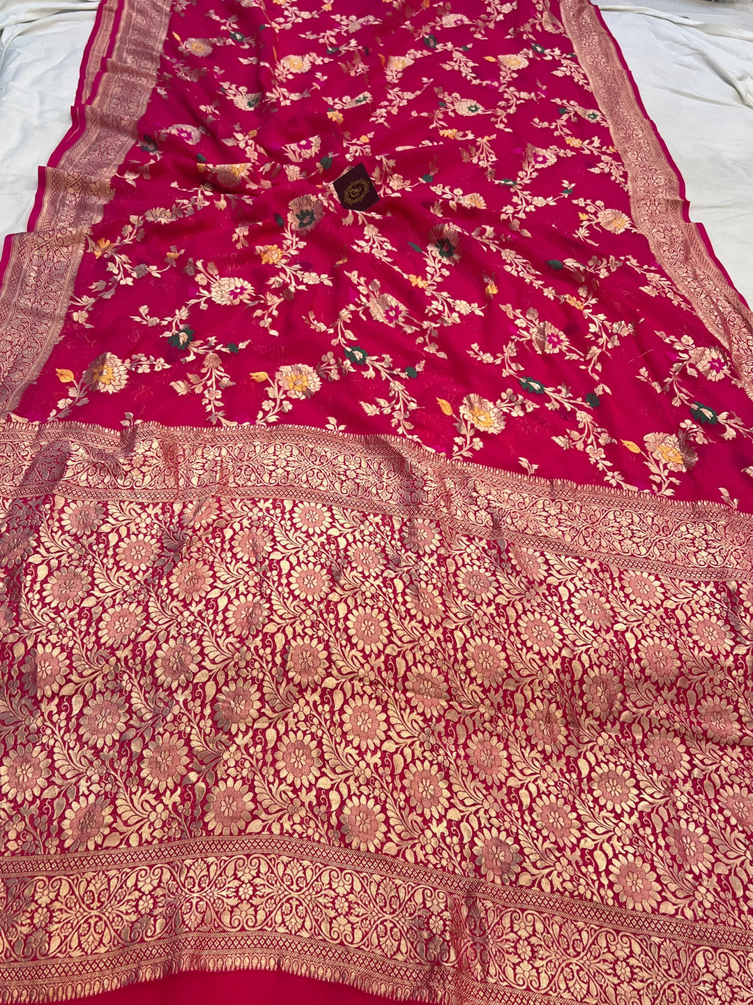 Rani Pink Banarasi Khaddi Georgette Sari with Meenakari Work