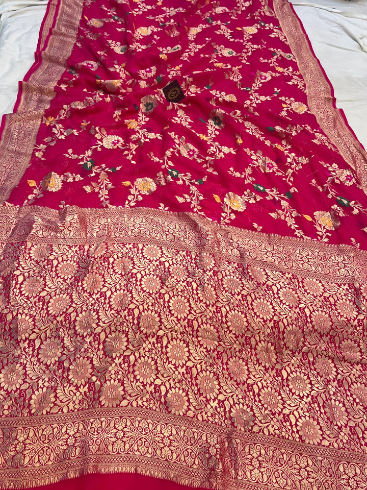 Rani Pink Banarasi Khaddi Georgette Sari with Meenakari Work