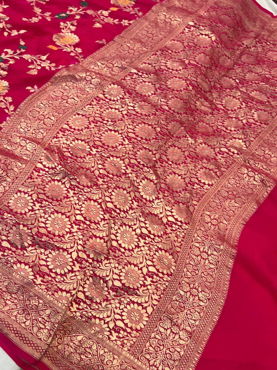 Rani Pink Banarasi Khaddi Georgette Sari with Meenakari Work