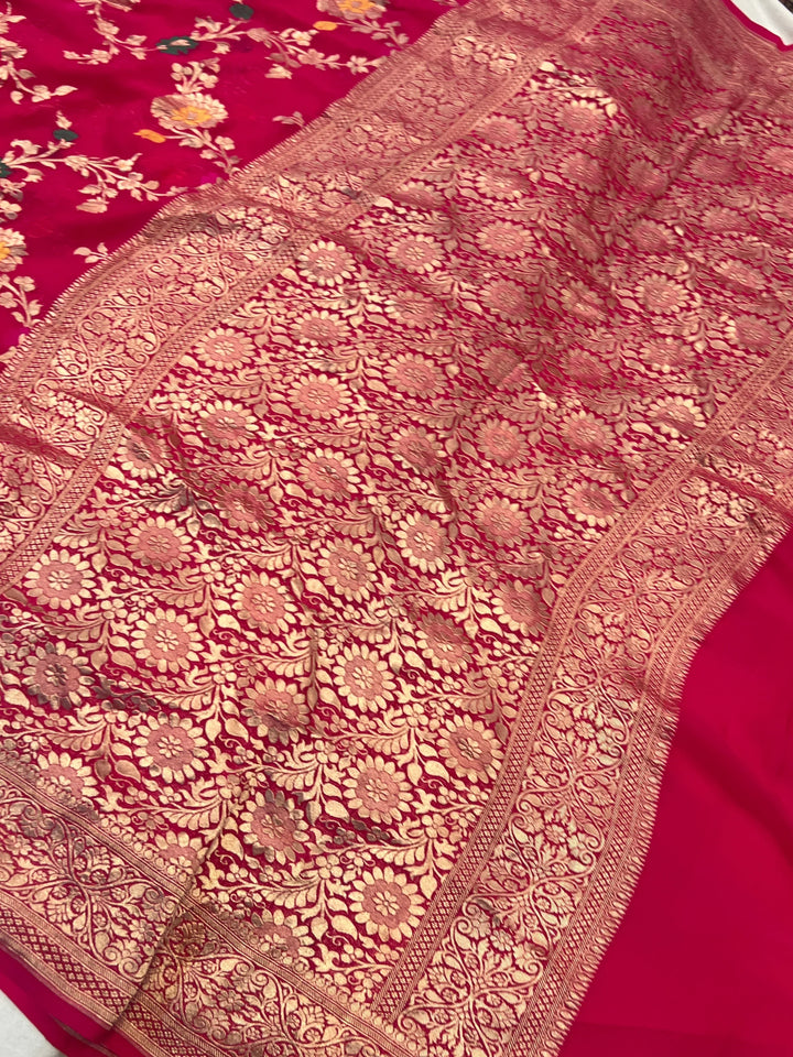 Rani Pink Banarasi Khaddi Georgette Sari with Meenakari Work