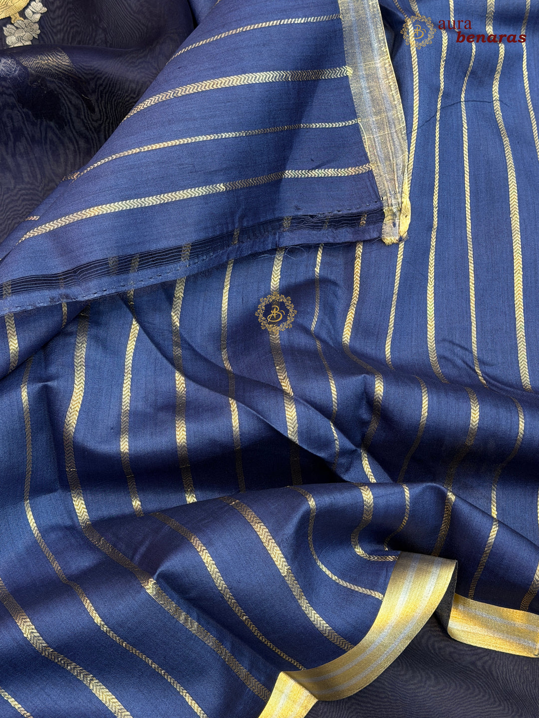 Navy Blue Kora Silk Banarasi Saree with Sona Rupa Butis