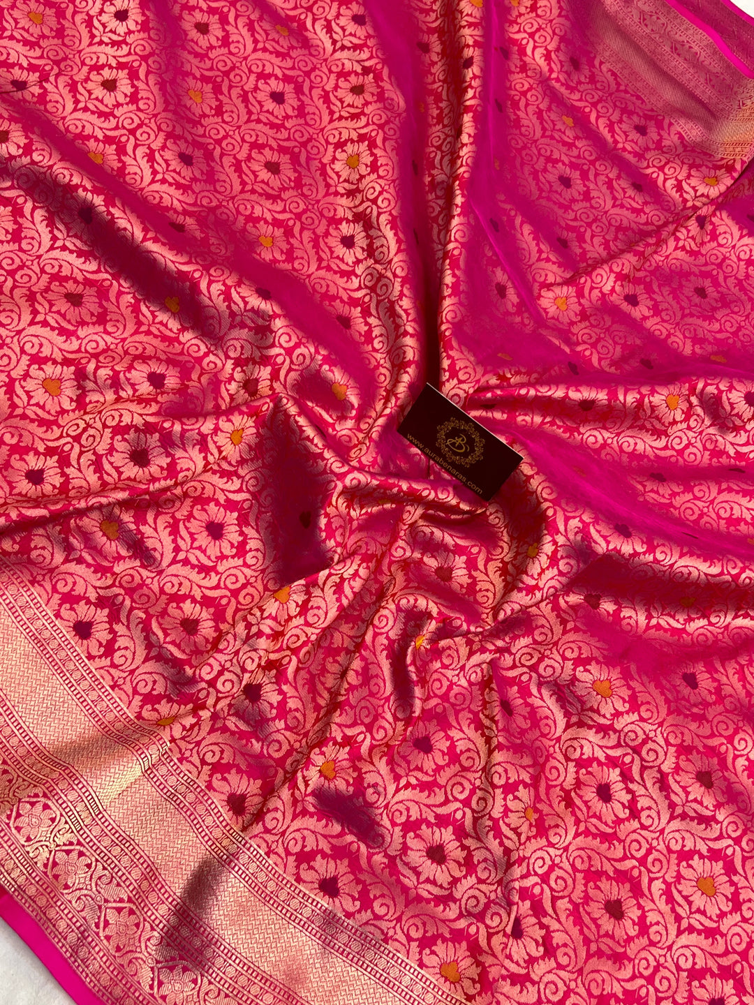 Hot Pink Pure Katan Silk Banarasi Saree with Meenakari Brocade