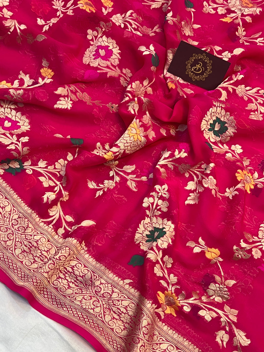 Rani Pink Banarasi Khaddi Georgette Sari with Meenakari Work