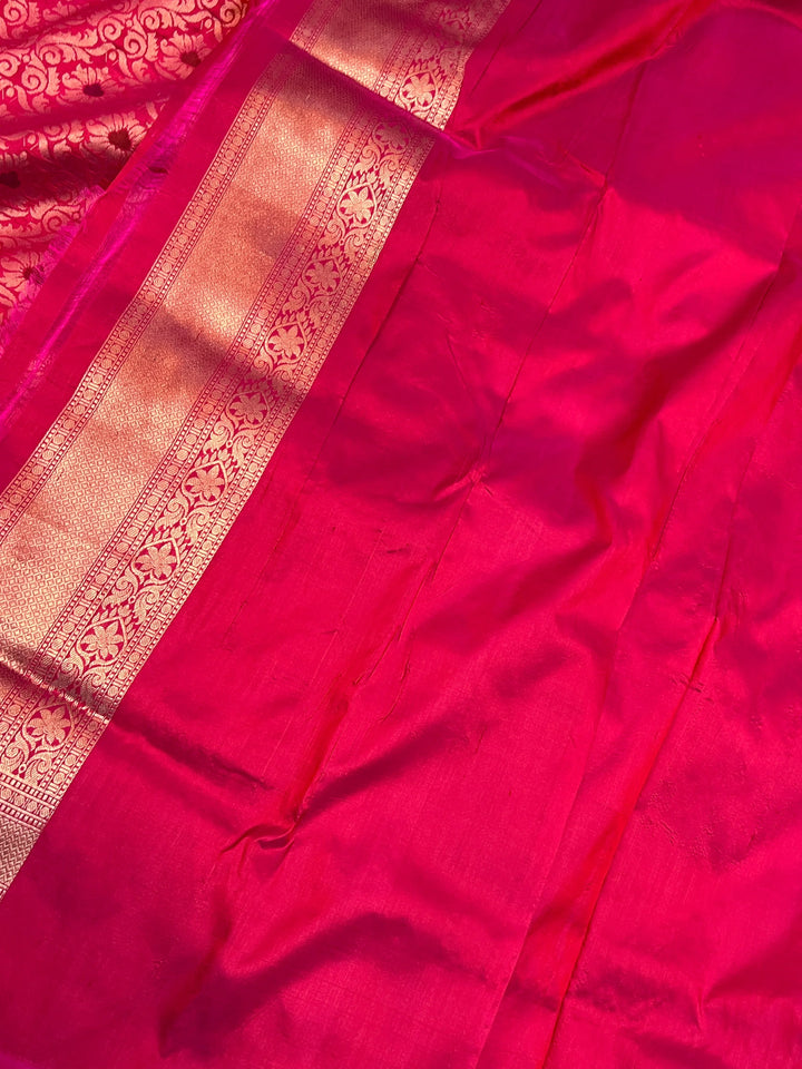 Hot Pink Pure Katan Silk Banarasi Saree with Meenakari Brocade