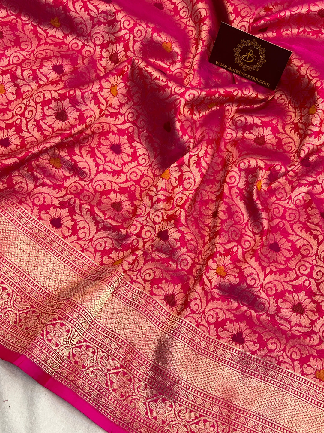 Hot Pink Pure Katan Silk Banarasi Saree with Meenakari Brocade