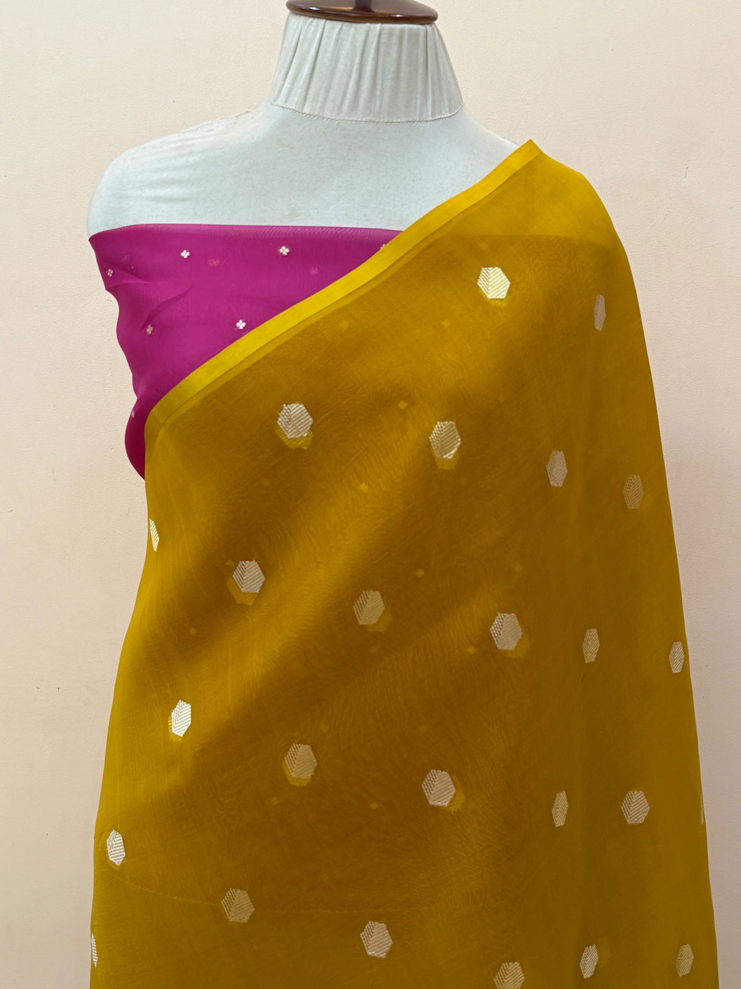 Mustard Yellow Pure Kora silk Handloom Banarasi Saree