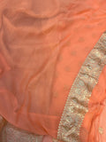 Peach Banarasi Handloom Pure Georgette Saree - Aura Benaras