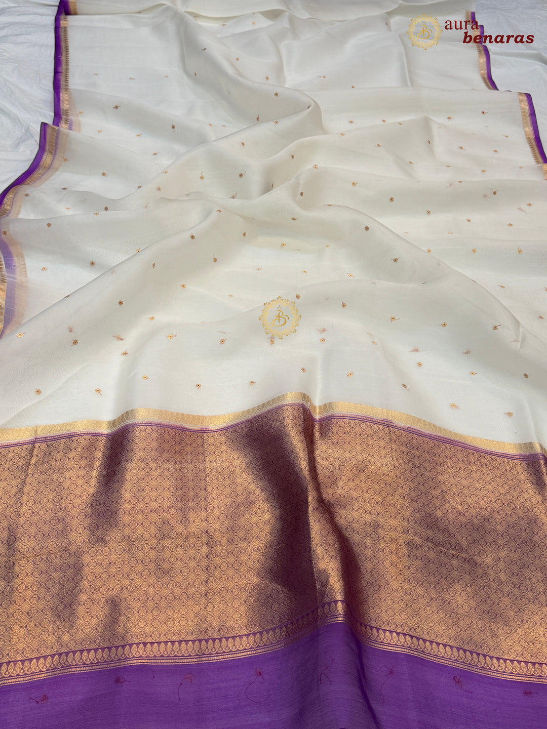 Off White Kora Silk Banarasi Saree with Zari Butis 