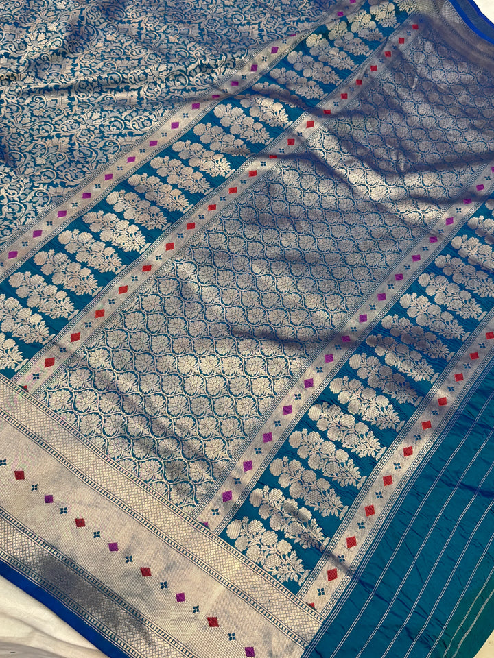 Rama Blue Banarasi Handloom Katan Silk Saree