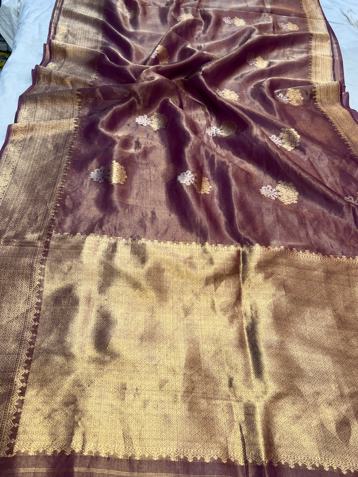 Purple Tissue Silk Banarasi Saree with kadhwa butas