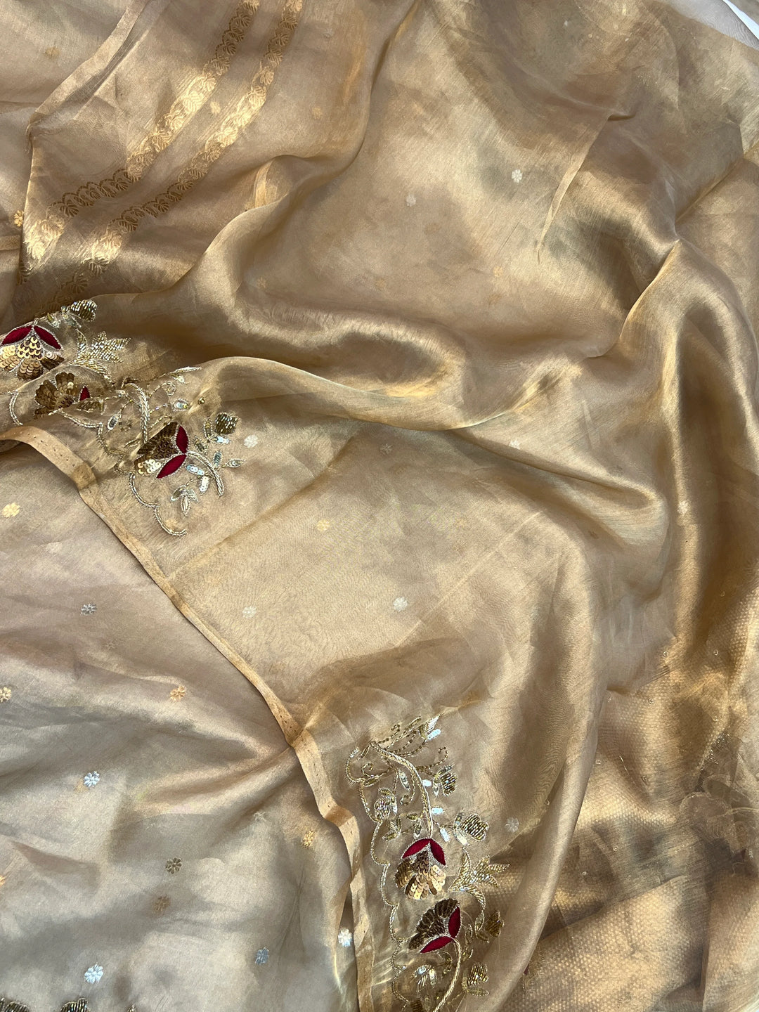 Golden Pure Tissue Silk Banarasi Saree with Zardozi Border