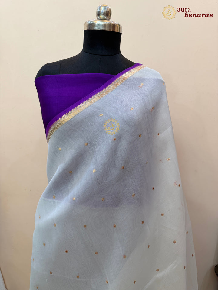 Off White Kora Silk Banarasi Saree with Zari Butis 