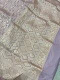 Dusky Greyish Mauve Pure Banarasi Handloom Katan Silk Saree - Aura Benaras