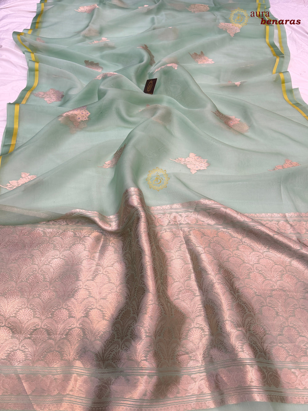 Mint Green Kora Silk Banarasi Saree with Sona Rupa Butis