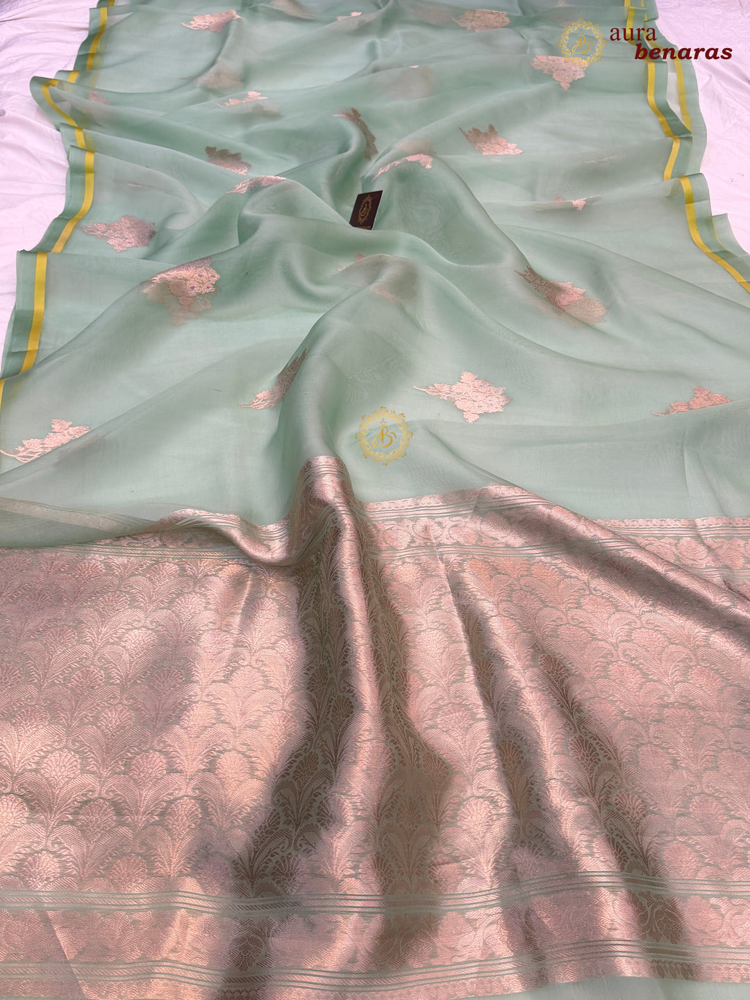Mint Green Kora Silk Banarasi Saree with Sona Rupa Butis