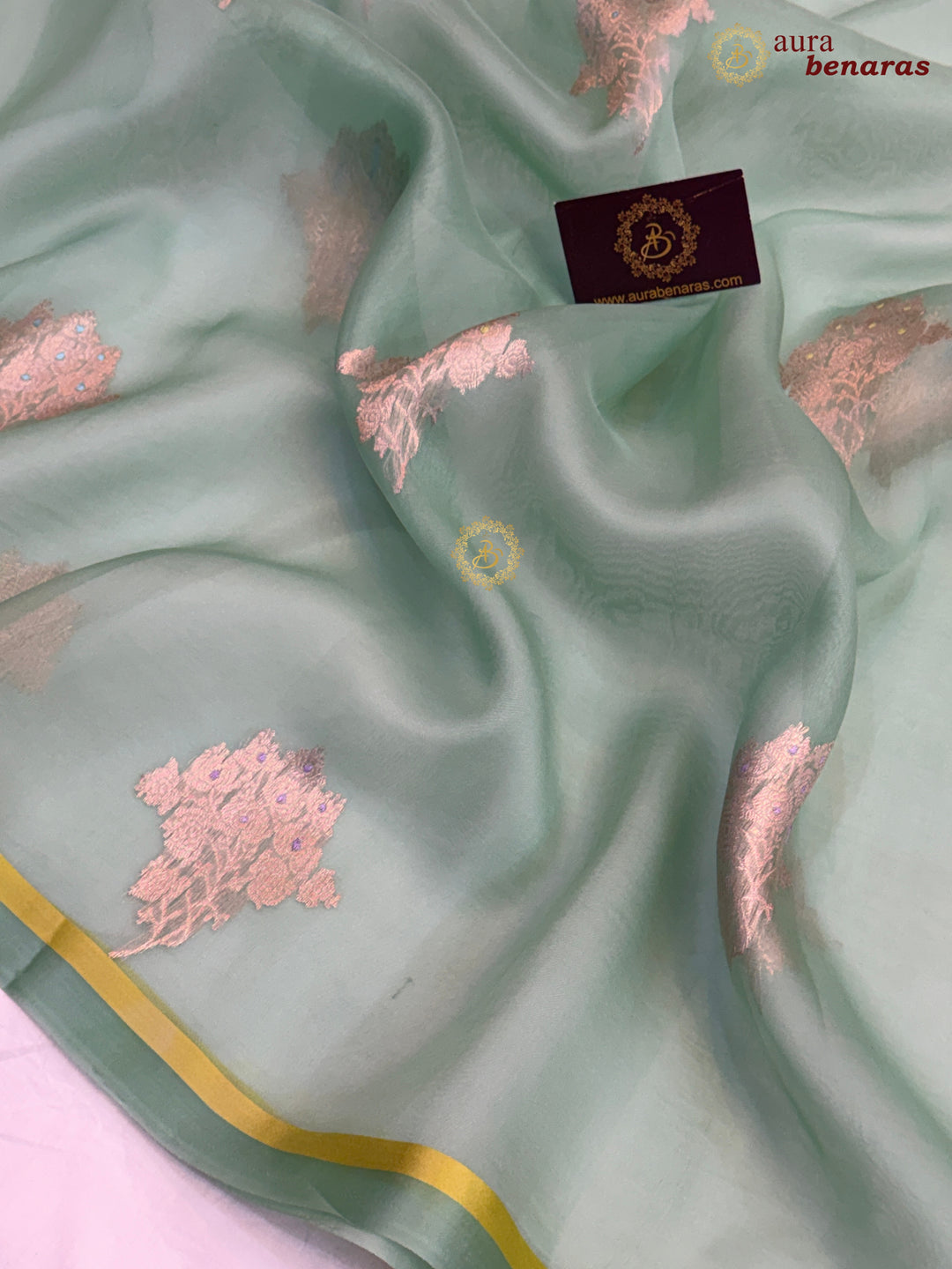 Mint Green Kora Silk Banarasi Saree with Sona Rupa Butis