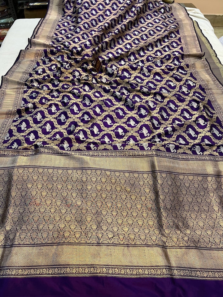 Pure Banarasi Katan silk saree with Kadhwa Jaal and Sona Rupa zari work in floral design