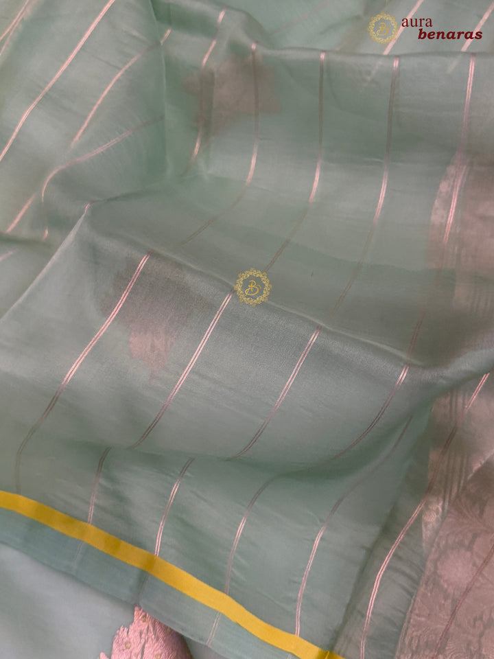 Mint Green Kora Silk Banarasi Saree with Sona Rupa Butis