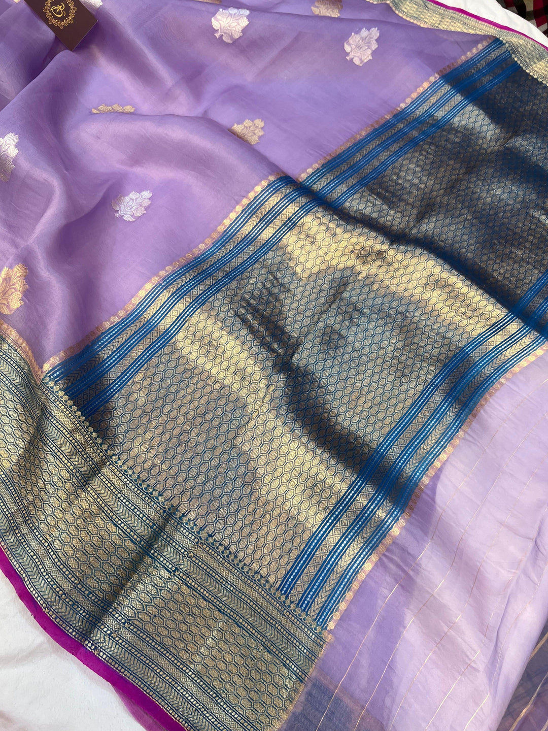 Lavender Banarasi Handloom Kora Silk Saree - Aura Benaras